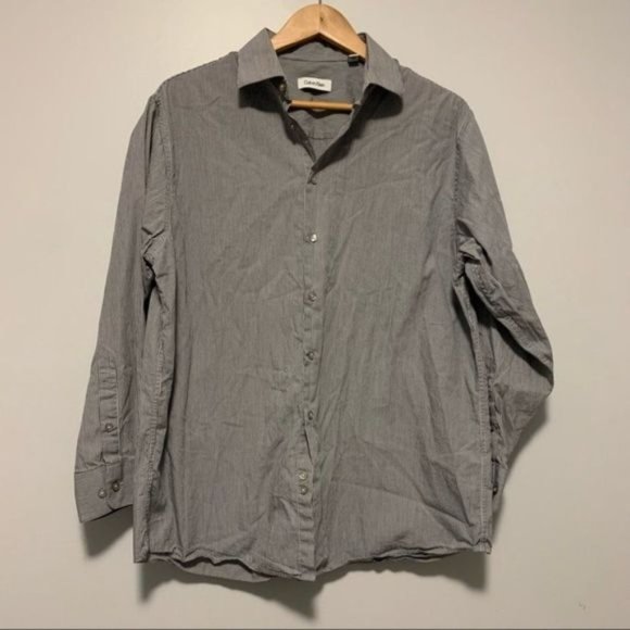 Calvin Klein Other - Calvin Klein grey black striped button front shirt Size 16.5. 32/33.
